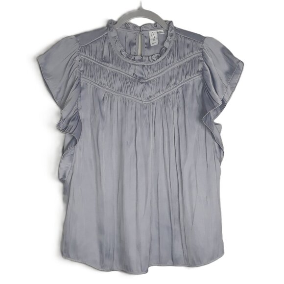 Joie Gray PIntucked Flutter Sleeve Top S Feminine Romantic Office - Picture 1 of 10